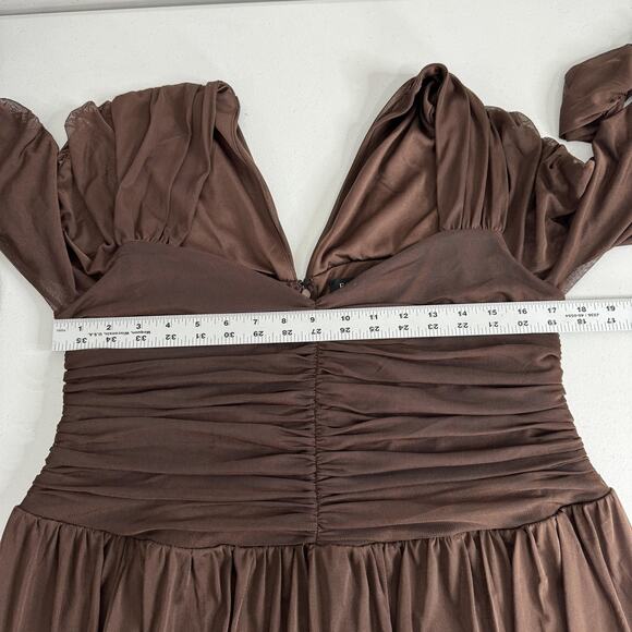 Eloquii Dress Womens 16 Brown Shirred Mesh Fit & Flare Midi Formal Party Gown - Picture 9 of 14